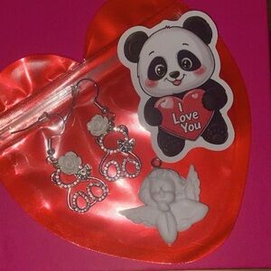 Valentines earrings -rose bear